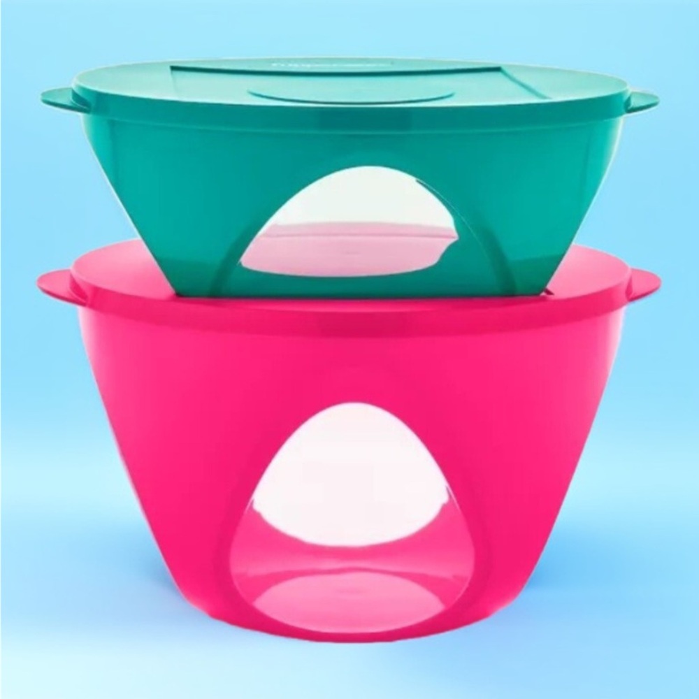 Teal and Pink Storage Bowls by Tupperware clear impressions set